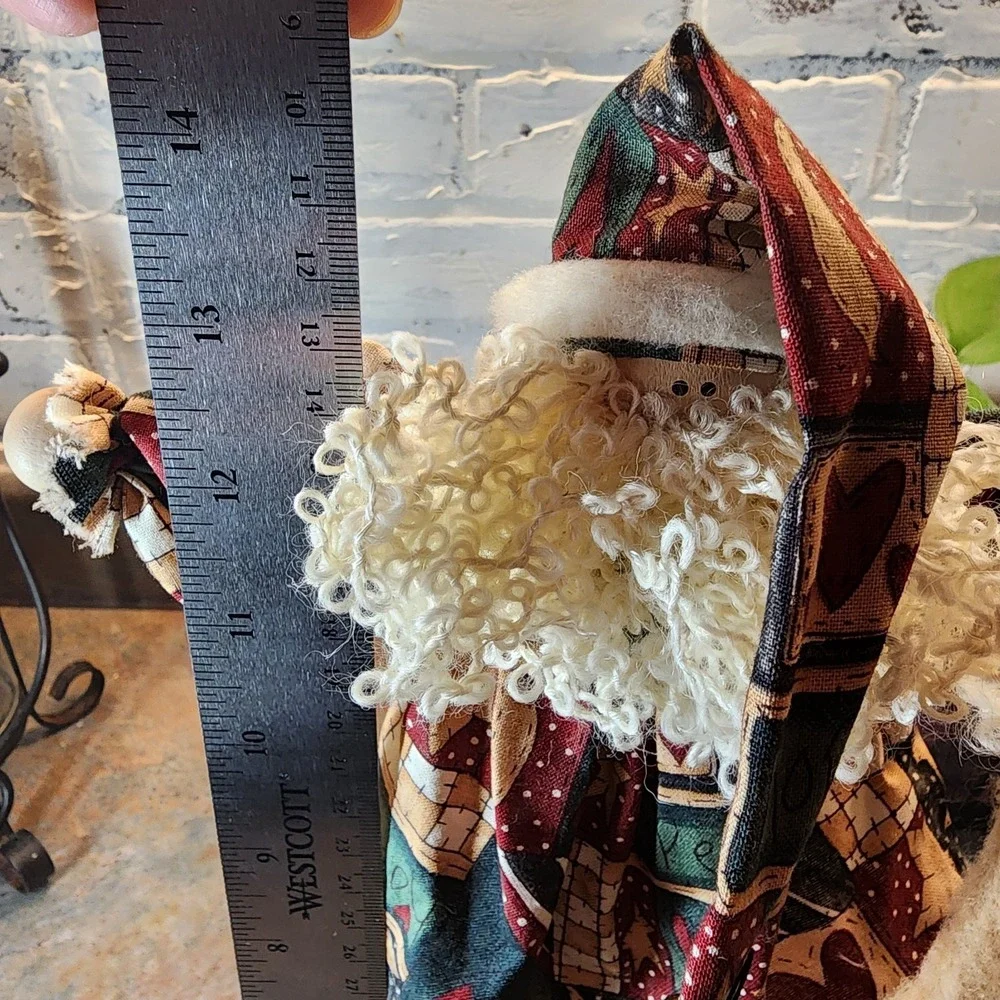 Vintage Handmade  Folkart Farmhouse Santa  made with fabric and wooden